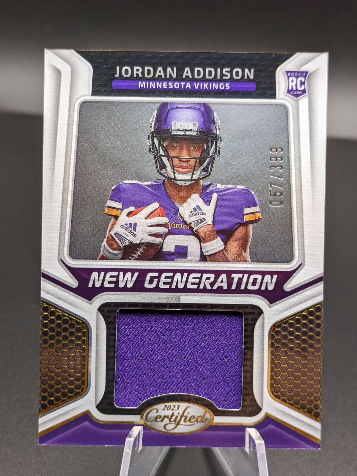 JORDAN ADDISON #ngjm-33 /399 SP RC 2023 PANINI CERTIFIED VIKINGS