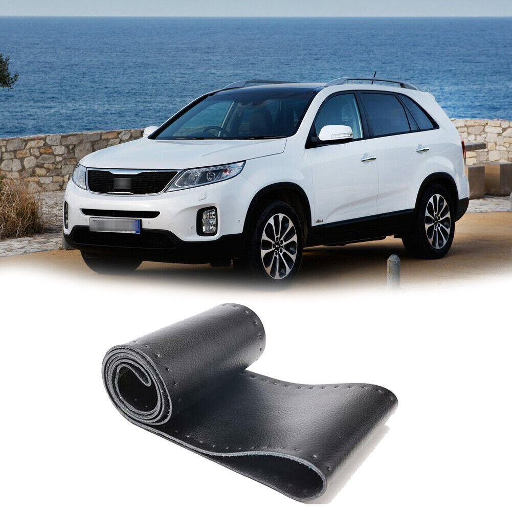 NEW Black DIY Leather Car Steering Wheel Cover Breathable Anti-slip 38cm/15