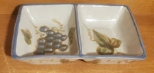 Louisville Stoneware VINTAGE (BLUE BAND) 2 part Relish, 9 1/4", Blue Grapes, EUC