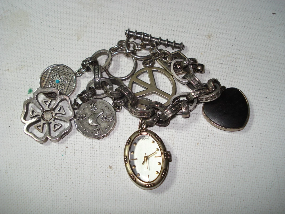 NEW RARE GORGEOUS LADIES LUCKY BRAND CHARM BRACELET SILVER WATCH PEACE LOVE DOVE