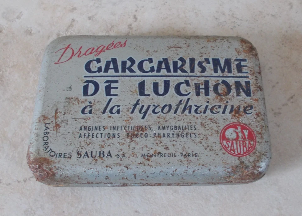 Ancienne Boite métal médicament Gargarisme de Luchon Sauba vintage vtg - Photo 2/4