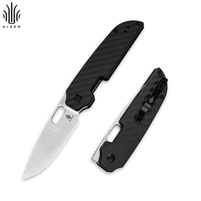Kizer Varatas Drop Point Folding Knife Nitro-V Blade Carbon Fiber Handle V3637A2