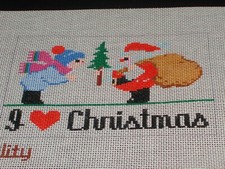 Vintage DUALITY Handpainted Needlepoint Canvas I LOVE CHRISTMAS