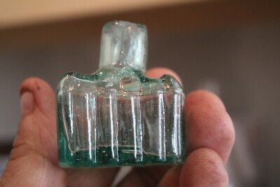 Antique Apx. 2 1/8'' Mint Blue, Square Inkwell, Breakaway Rim, Item # A - 1958