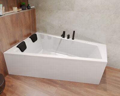 Badewanne Rechteck 160x90 Links + 1 Kopfstütze + Ablaufgarnitur & Füße GRATIS!
