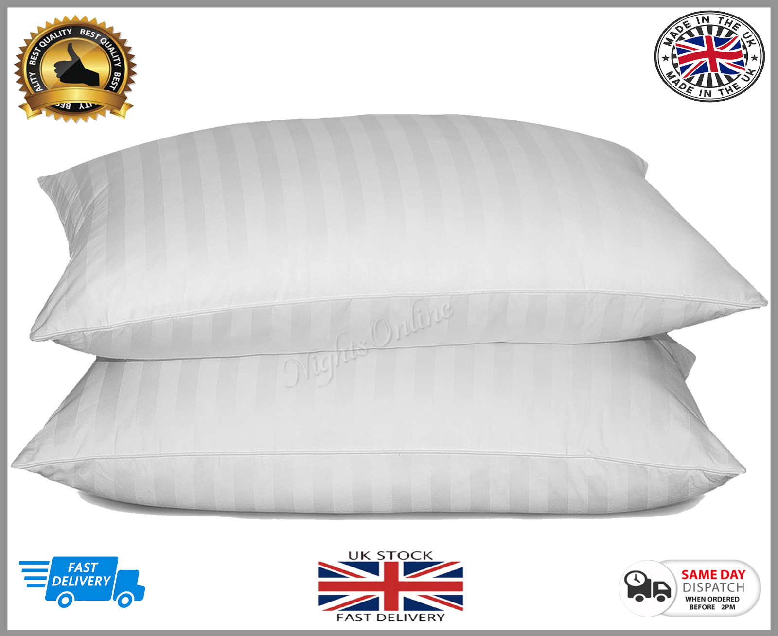 Pack of 4 Stripe Pillows Jumbo Super Soft Bounce Back Extra Filled