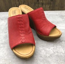 BOC Size 8 Karley Clogs Red Leather Slip On Platform Mule Sandal Comfort Summer