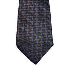 Louis Roth Mens Silk Tie Brown Blue Geometric Basketweave Pattern USA Made
