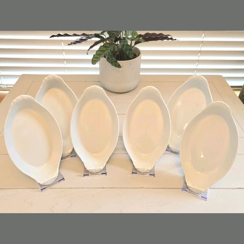 Set of (6) Pillivuyt France Au Gratin Porcelain White Oval Pan W/Handles French