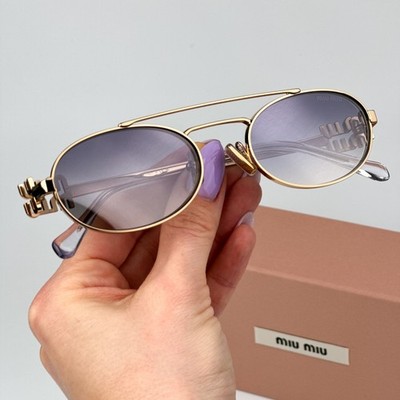 Miu Miu Women Sunglasses Gold Grey Grad Mirror Pilot MU54ZS 5AK30C NEW AUTHENTIC