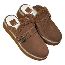 Dolce Vita Lelani Faux Fur Mules Women 8.5 Pecan Suede Platform Shearling Lug