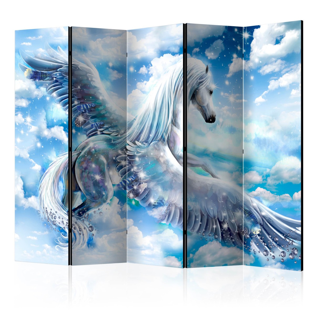 Paravent 5 volets Pegasus Blue 172x225cm claustra mobile salon chambre