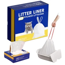 Drawstring Litter Liner Bags 100 Pack-Cat Litter Box Liner Bags for Litter Bo...