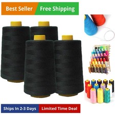 AK Trading 4-Pack Black All Purpose Sewing Thread Cones 6000 Yards Each of Hi...