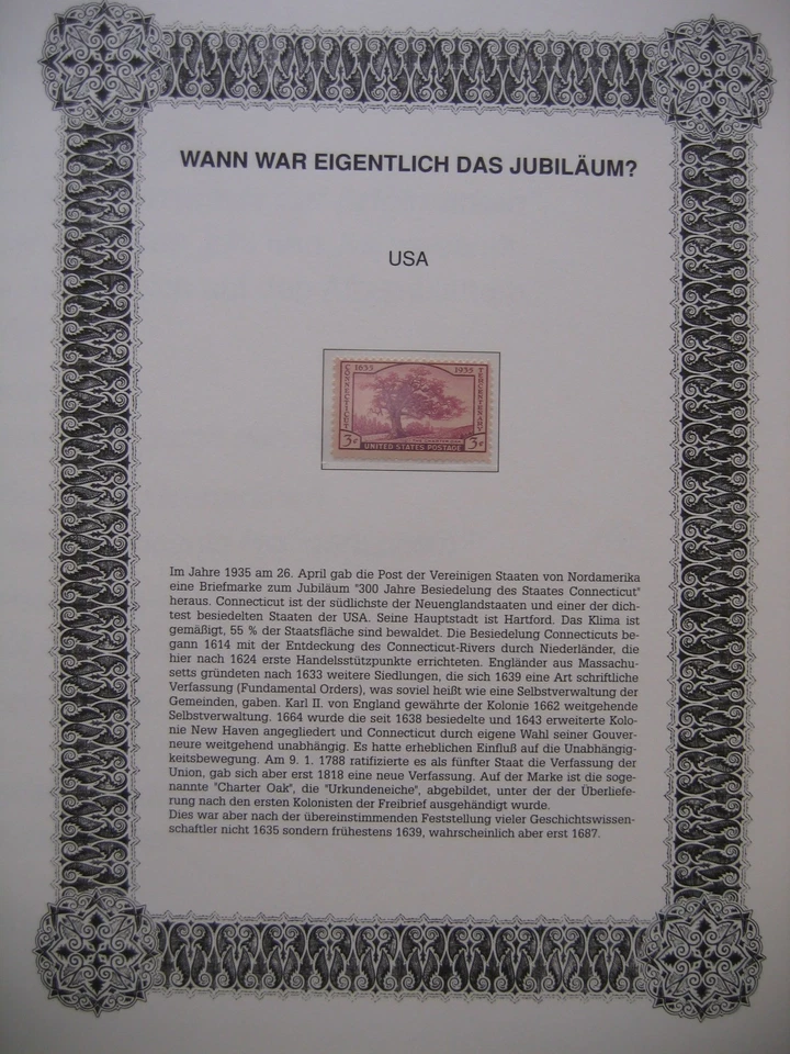 Irrtümer auf Briefmarken / USA 1935 Mi 376 : Connecticut ( Urkunden - Eiche ) - Bild 1 von 1