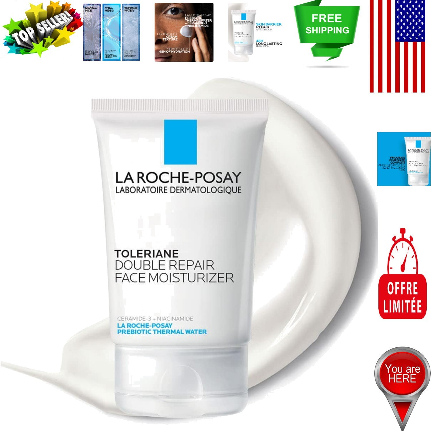 Toleriane Double Repair Moisturizer – All-Day Hydration & Comfort, 3.38 Fl Oz