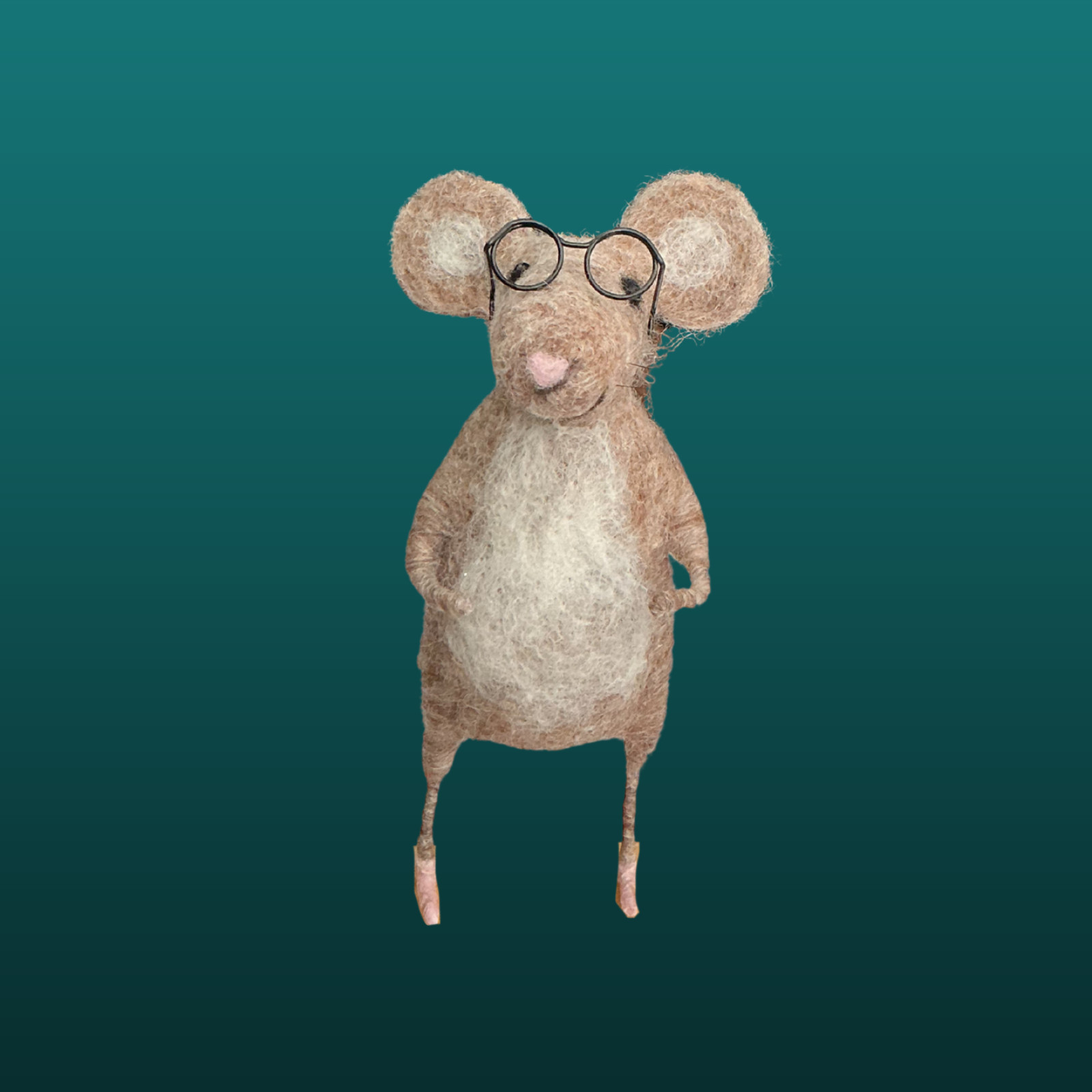 Ratón de fieltro de aguja con gafas hecho a mano escultura de lana adorno de regalo