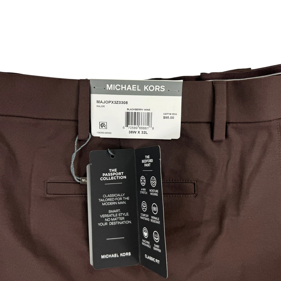 Pantalones de rendimiento Michael Kors para hombre calce clásico importante elásticos Blackberry 38x32 Foto 3 de 4