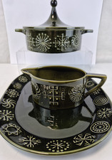 Portmeirion Totem Olive Green – Lidded Casserole, Large Platter & Gravy Jug Z7