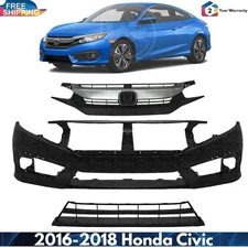 Front Bumper Cover Fascia & Grille Assembly Kit For 2016-2018 Honda Civic