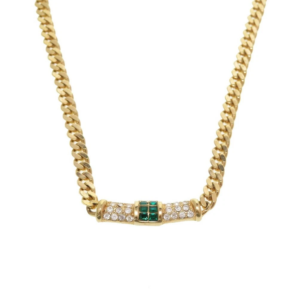 LOUIS VUITTON（LV） Collana Christian Dior metallo oro strass pietra verde 0063 LOUIS VUITTON