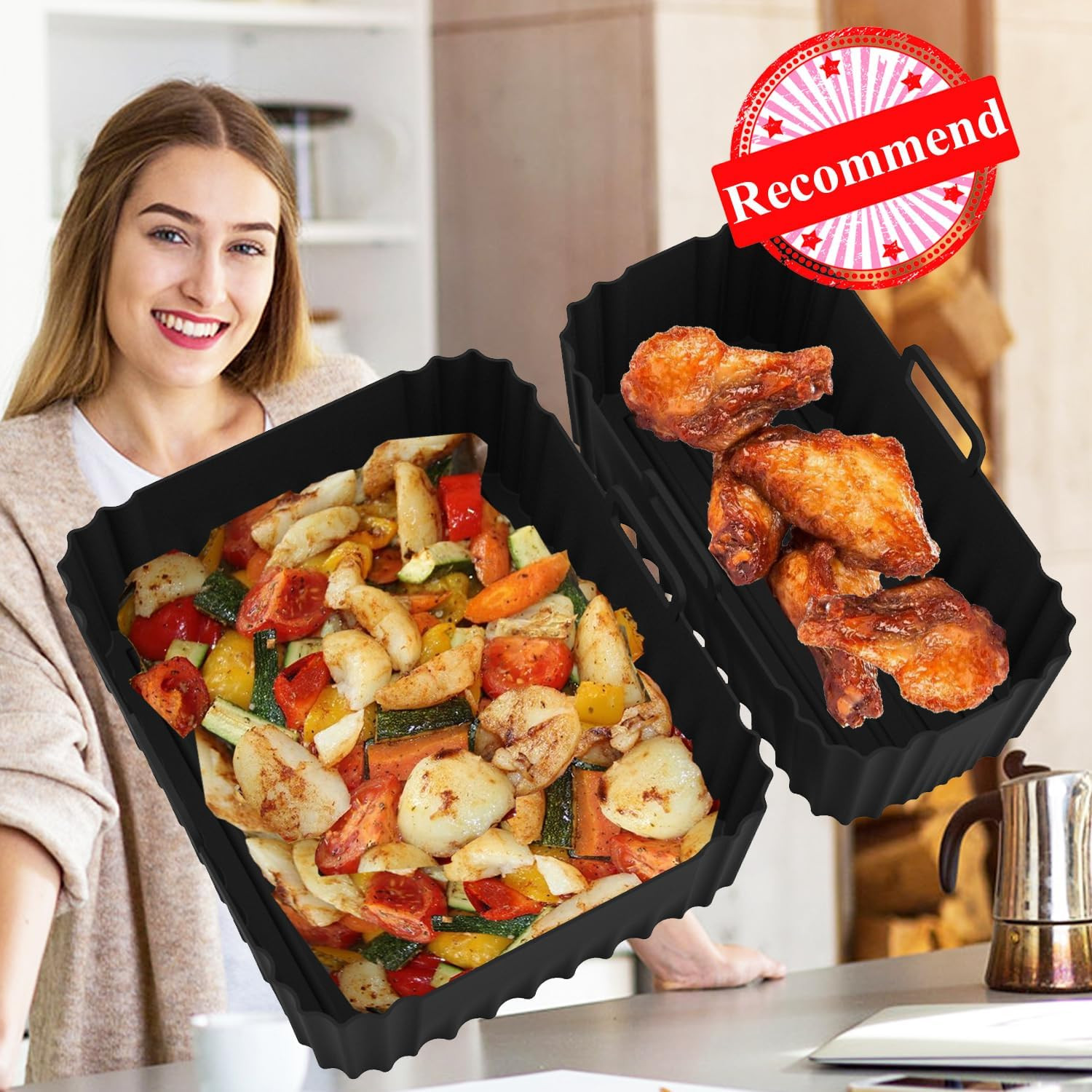 2 Pezzi Accessori Friggitrice Ad Aria per Philips Dual Basket Air Fryer 9L, Sili foto 2