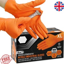 Image of 8Mil Heavy Duty Orange Nitrile Gloves - Diamond Grip Mechanic Work Safety
