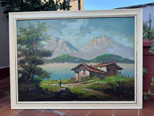 Dipinto Ad Olio  50x70 - Paesaggio Lacustre Alpino - Firmato Danzi - 900