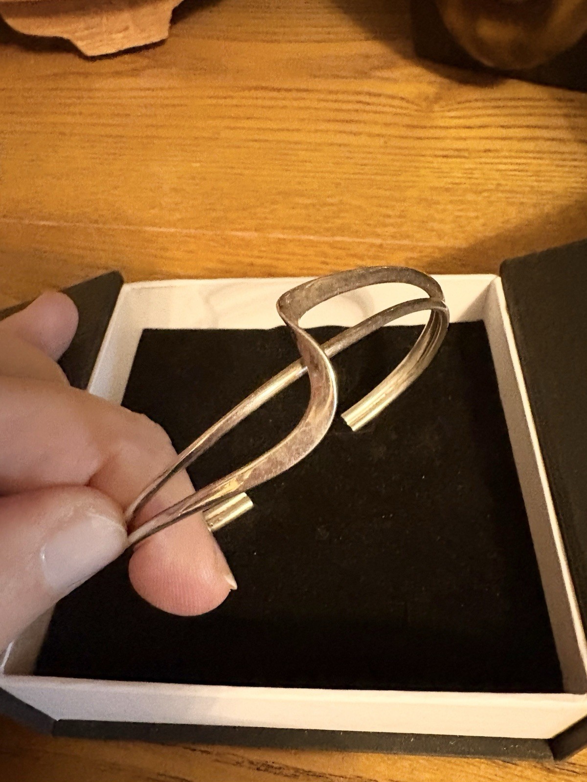 925 Solid Sterling Silver Modernist Wave Bangle B… - image 2