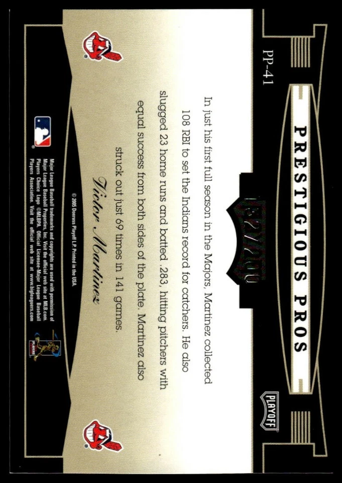 2005 Playoff Prestige #PP-41 Victor Martinez Prestigious Pros Purple #/200 - Image 2 of 2