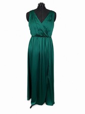Azazie Tanicia Emerald Stretch Satin A-Line Pleated Bridesmaids Dress (Size 14)