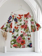 Trina Turk Floral Lace Off The Shoulder Dress Size 6 Bell Sleeve Boho Chi