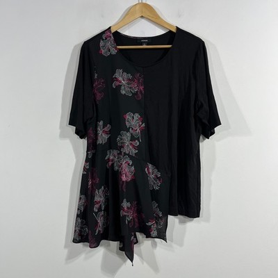 Alfani Artsty Floral Asymmetrical Mixed Media Lagenlook Boho Tunic Top Womens XL