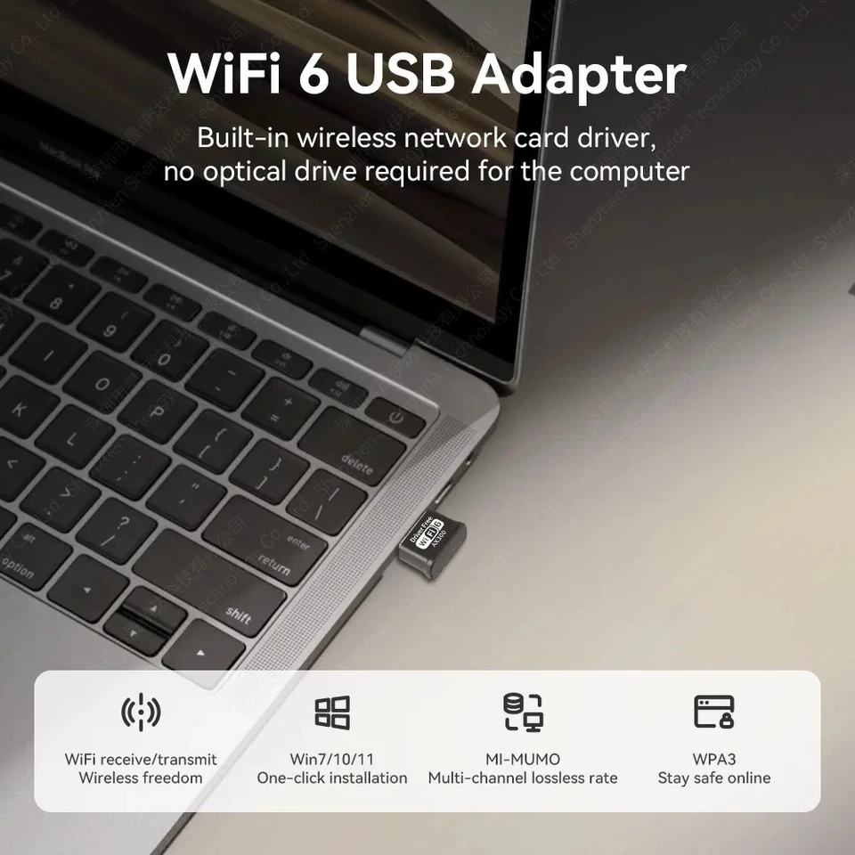 WLAN Stick USB WiFi 6 Adapter 286Mbps Treiberfrei Mini Empfänger für Laptop PC - Bild 3 von 4