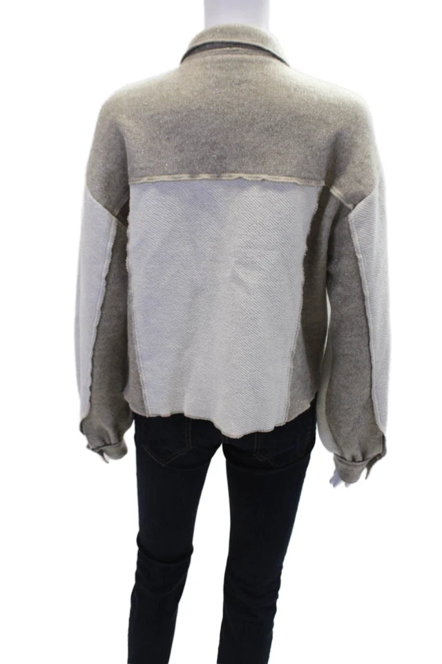 Chaqueta Camisa Tejida Cuello Frontal Botón Lola & Sophie Mujer Marrón Blanco Pequeña Foto 4 de 4