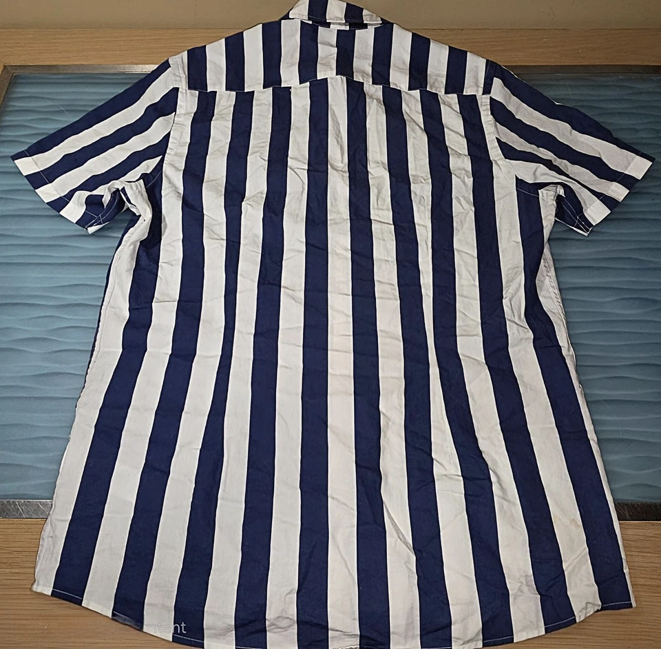 ASOS Oxford Stripe Short Sleeve Button Up Shirt, Navy/White Mens Size XS - Image 2 of 4