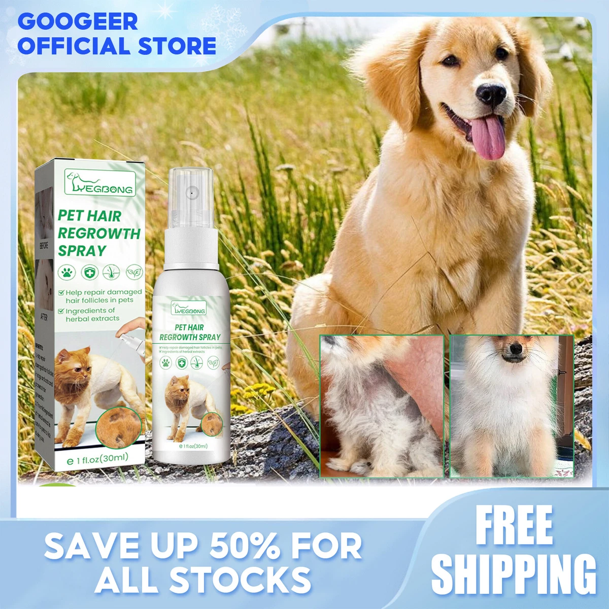 Dog and Cat Hair Regrowth Spray Pet Hair Loss Treatment Promote Furs Hair Grow