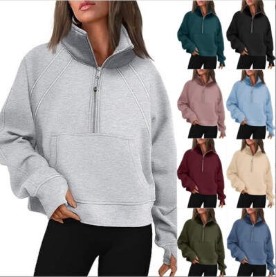 UK Womens Scuba Loose Half-Zip Hoodie TikTok Fleece Casual Yoga Sweatshirt  Tops UK