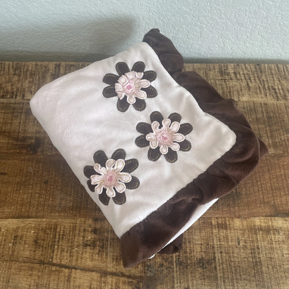 Koala Baby Blanket Pink Brown Flowers Ruffle Velour Trim Lovey Soft  Embroidered - Image 2 of 4