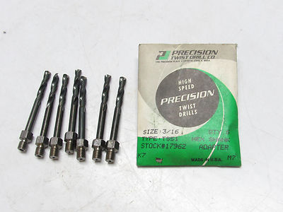 6 pcs Precision Twist Drills 3/16'' Hex Shank Adapter Threaded Shank Bits 17962