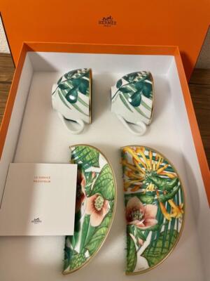 Hermes Passifolia Tea Cup Saucer Tableware Green Botanical 2 set