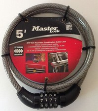 Master Lock 5' Ft. Set Your Own Combination Cable Lock 3/8" Cable 4 Digit Combo