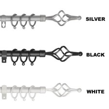 Extendable Metal Curtain Pole Track Rail Complete Set Includes Rings Finials etc