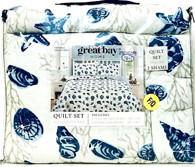 Great Bay Home Cynthia Collection Seashells Full/Queen 3 Pc Quilt Set With Shams