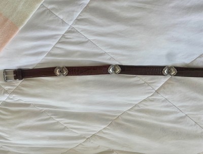 90s Vintage Fossil Belt Brown Crocodile Leather Silver Brighton Buckle SMALL