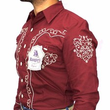 Camisa Estilo Charro Color Vino Con Bordado - Mens Charro Western Shirt