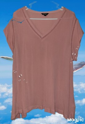 Buffalo David Bitton Blouse  XLarge Dusty Rose Pink V-Neck Gauze Sheer Shirt