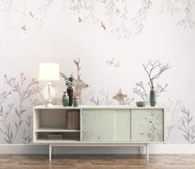 3D Flower Branch Deer K4858 Wallpaper Mural Self-adhesive Removable Sticker Kay