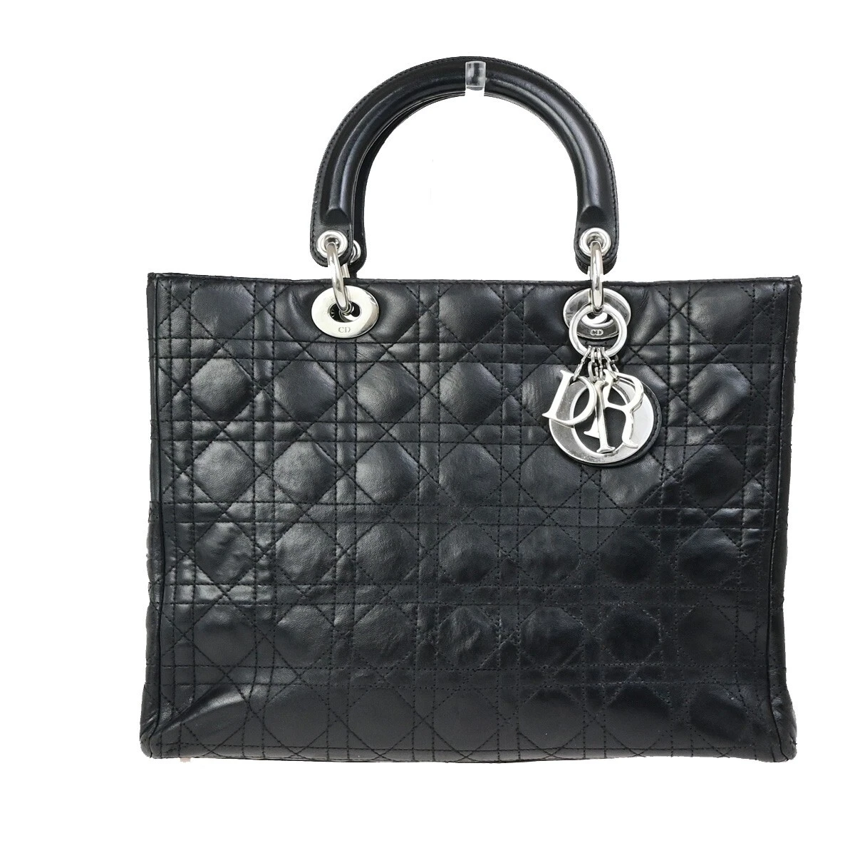 Sac à main bandoulière CHRISTIAN DIOR logo Lady Cannage cuir noir SHW 55EC755