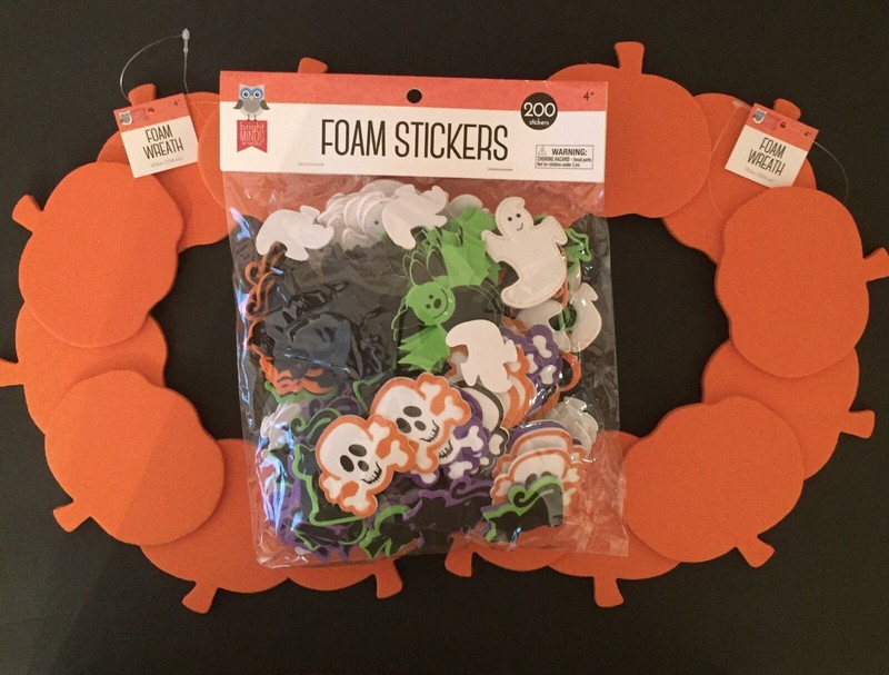 Pumpkin Foam Kids Craft Wreath 12” lot of 2 Plus 200 Halloween Foam sticker’s